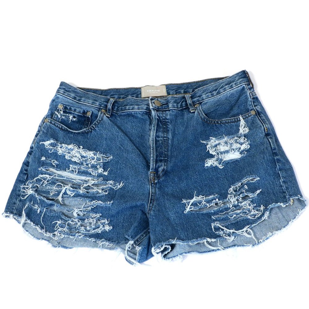 Everlane Cheeky Jean Cut Off Shorts Denim Button Fly Distressed